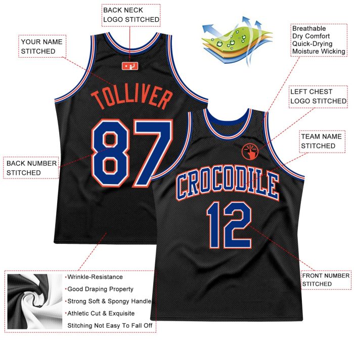 Custom Black Orange Basketball Jersey - Authentic Throwback Design Custom Black Royal-Orange Authentic Throwback Basketball - Image 2