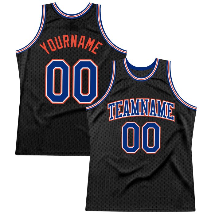 Custom Black Orange Basketball Jersey - Authentic Throwback Design Custom Black Royal-Orange Authentic Throwback Basketball - Image 1