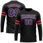 Custom Black Long Sleeve Performance T-Shirt - Royal Orange and White Design Custom Black Royal Orange-White Long Sleeve