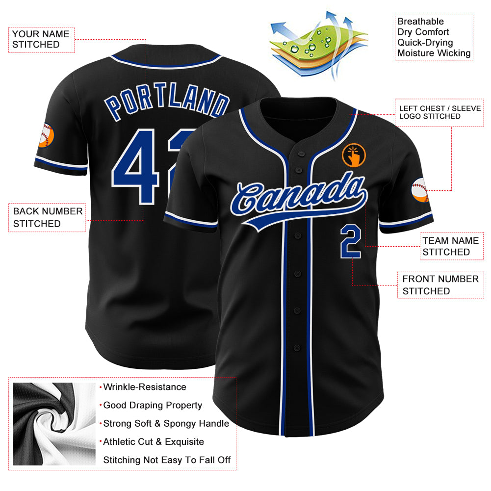 Custom Black Royal-White Authentic Baseball Jersey Custom Black White Authentic Baseball Jersey - Personalized Team Apparel Custom Black Royal-White Authentic Baseball Jersey - Image 3