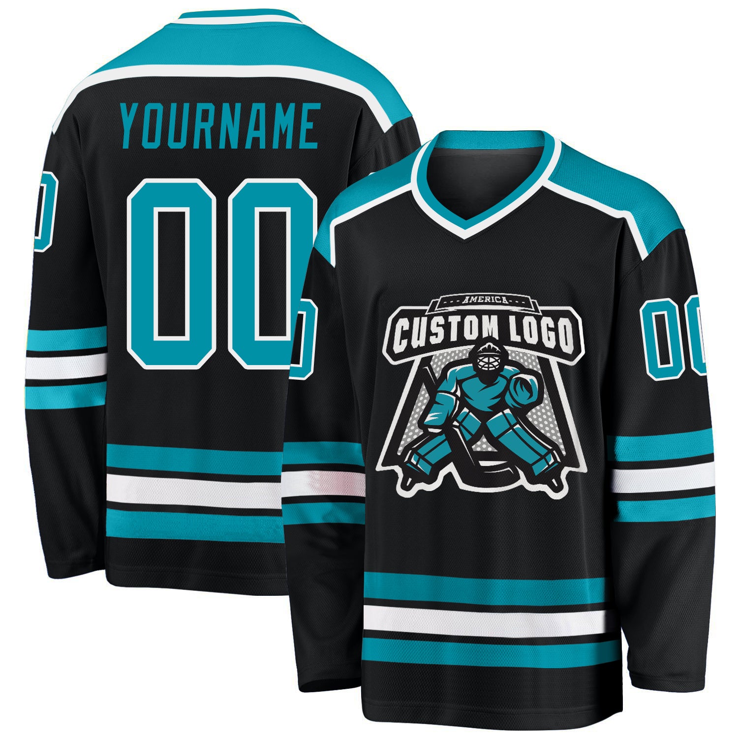Personalized Black Teal White Hockey Jersey for Custom Team Apparel Custom Black Teal-White Hockey Jersey