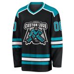 Personalized Black Teal White Hockey Jersey for Custom Team Apparel Custom Black Teal-White Hockey Jersey - Image 2