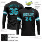 Custom Performance T-Shirt in Black Teal White - Long Sleeve Athletic Top for Men and Women Custom Black Teal-White Long - Image 3