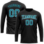 Custom Performance T-Shirt in Black Teal White - Long Sleeve Athletic Top for Men and Women Custom Black Teal-White Long - Image 2