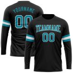 Custom Performance T-Shirt in Black Teal White - Long Sleeve Athletic Top for Men and Women Custom Black Teal-White Long