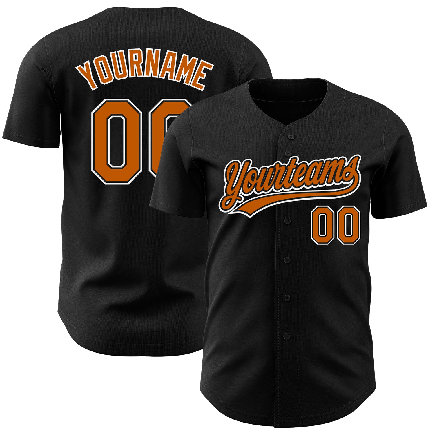 Custom Black Texas Orange White Baseball Jersey - Authentic Team Apparel Custom Black Texas Orange-White Authentic Baseball