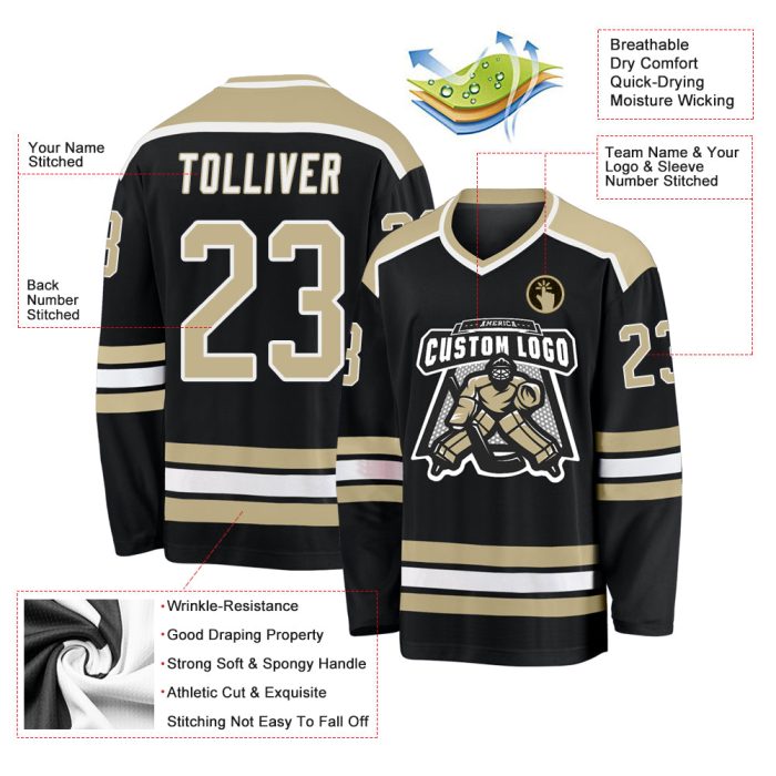 Custom Black and Gold Vegas White Hockey Jersey - Personalized Sports Apparel Custom Black Vegas Gold-White Hockey Jersey - Image 3