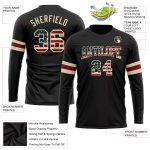 Vintage USA Flag Long Sleeve Performance T-Shirt - Custom Black Crimson-Cream Design Custom Black Vintage USA Flag Crimson-Cream - Image 3