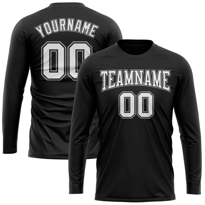 Custom Long Sleeve Performance T-Shirt in Black White Gray Custom Black White-Gray Long Sleeve Performance T-Shirt - Image 2