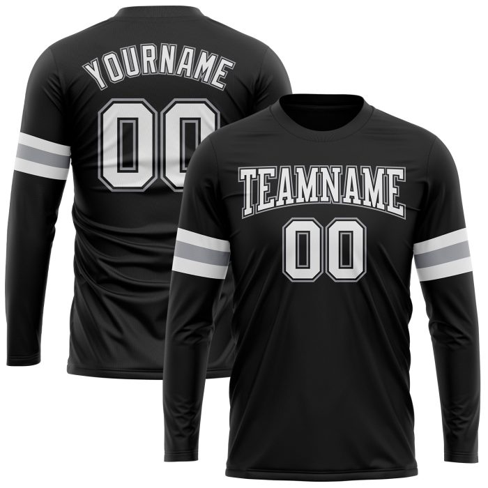 Custom Long Sleeve Performance T-Shirt in Black White Gray Custom Black White-Gray Long Sleeve Performance T-Shirt - Image 1