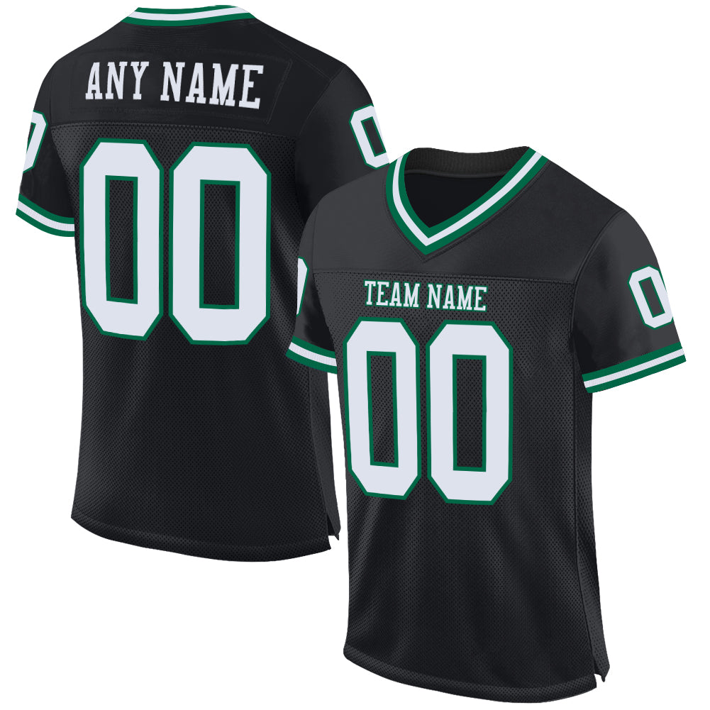 Custom Black White Kelly Green Authentic Throwback Football Jersey - Personalized Sports Apparel Custom Black White-Kelly