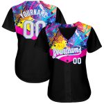 Custom 3D Pattern Baseball Jersey - Black White Light Blue Design, Authentic Sportswear Custom Black White-Light Blue 3D - Image 2