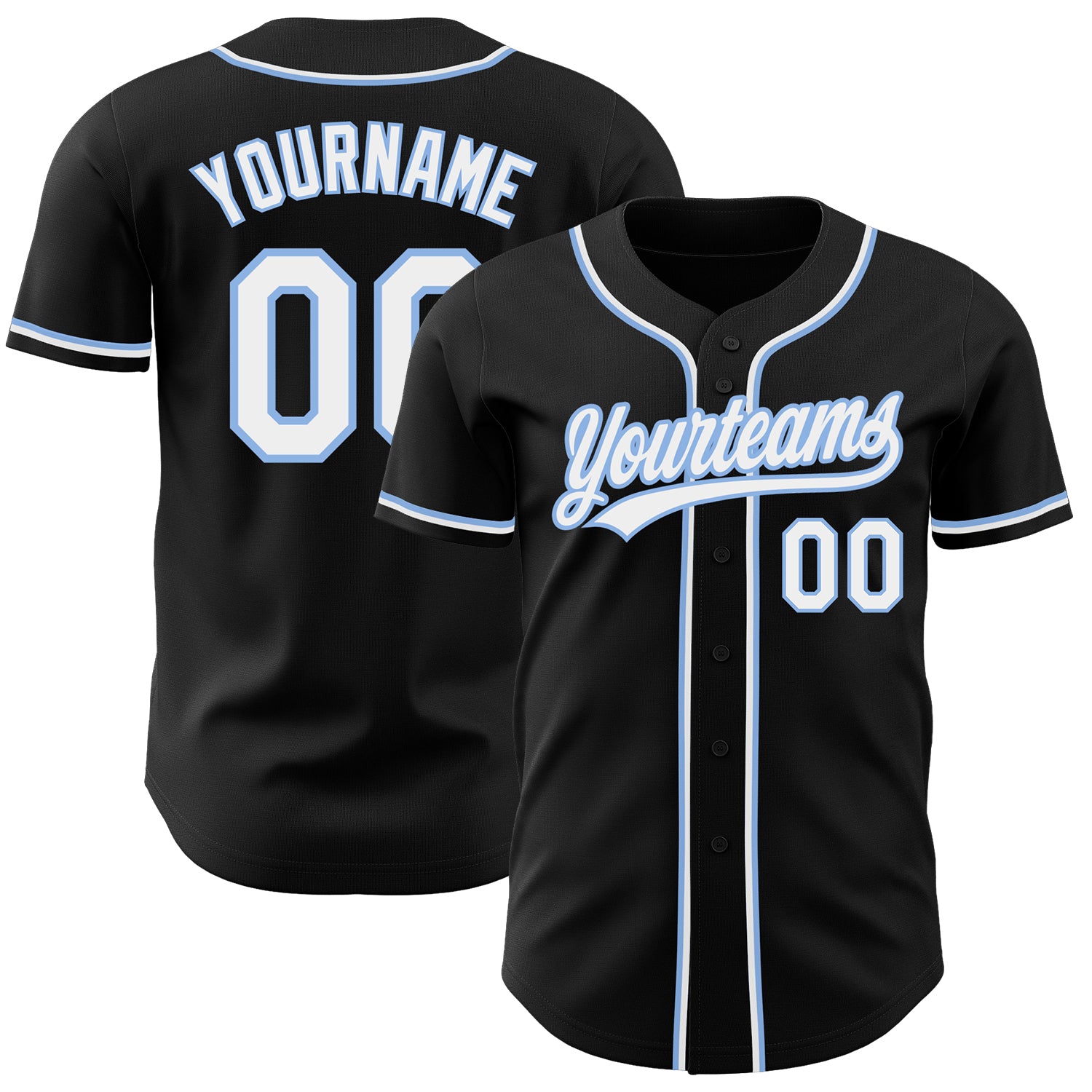 Custom Black Light Blue Authentic Baseball Jersey for Men and Women Custom Black White-Light Blue Authentic Baseball Jersey