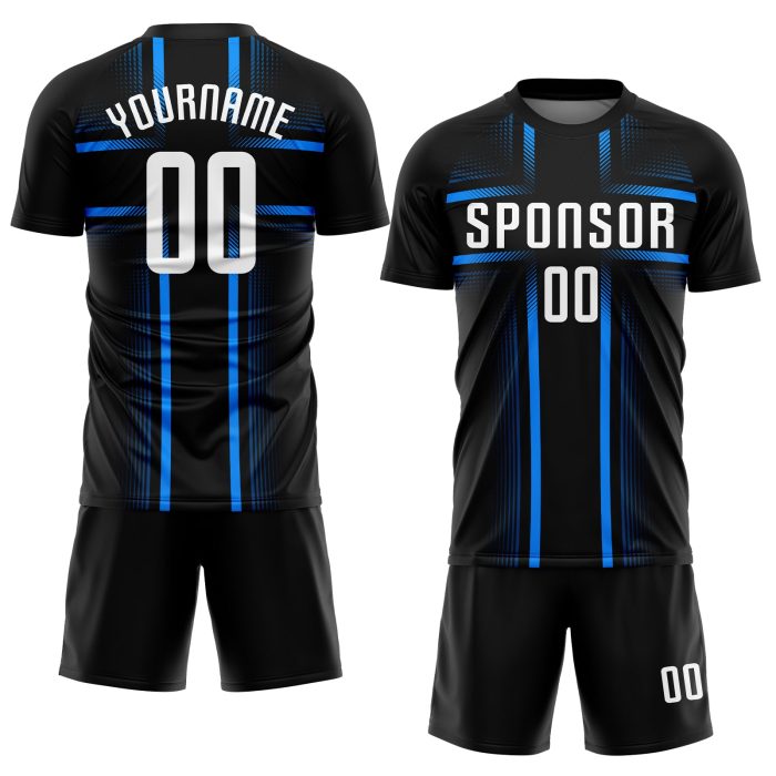 Custom Soccer Jersey Black White Light Blue Sublimation Uniform Custom Black White-Light Blue Sublimation Soccer Uniform - Image 2