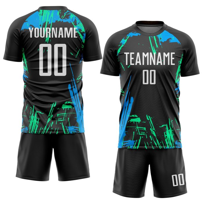 Custom Soccer Uniform Jersey - Black White Light Blue Sublimation Style 2059 Custom Black White-Light Blue Sublimation Soccer - Image 2