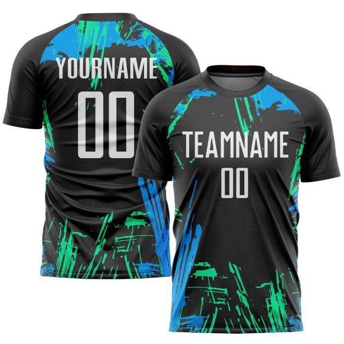 Custom Soccer Uniform Jersey - Black White Light Blue Sublimation Style 2059 Custom Black White-Light Blue Sublimation Soccer - Image 1