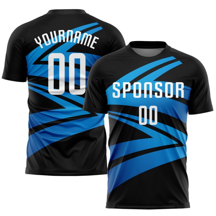 Custom Sublimation Soccer Uniform Jersey Black White Light Blue Style 9918 Custom Black White-Light Blue Sublimation Soccer - Image 1