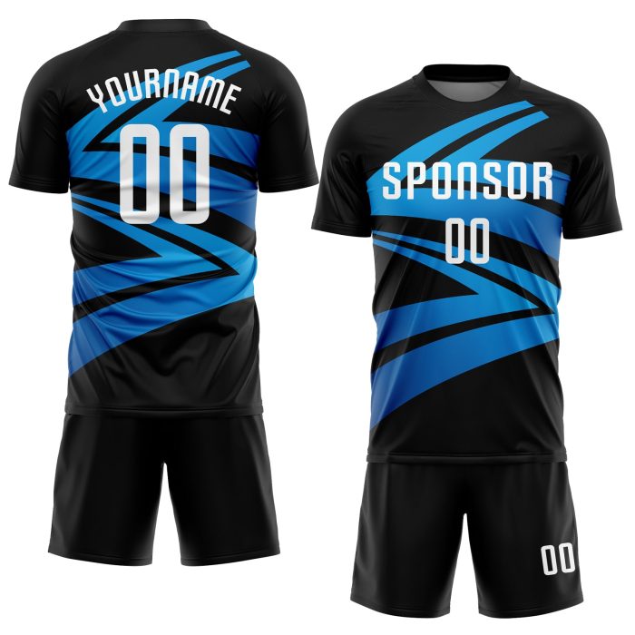 Custom Sublimation Soccer Uniform Jersey Black White Light Blue Style 9918 Custom Black White-Light Blue Sublimation Soccer - Image 2
