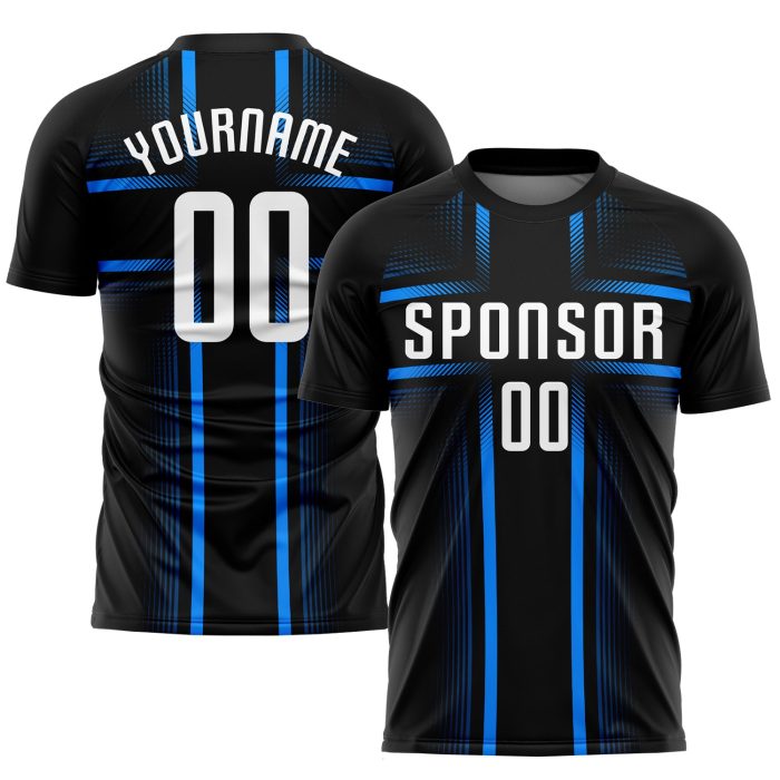 Custom Soccer Jersey Black White Light Blue Sublimation Uniform Custom Black White-Light Blue Sublimation Soccer Uniform - Image 1