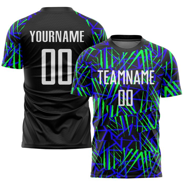 Custom Neon Green Black White Soccer Uniform Jersey for Sublimation Style 6411 Custom Black White-Neon Green Sublimation - Image 1