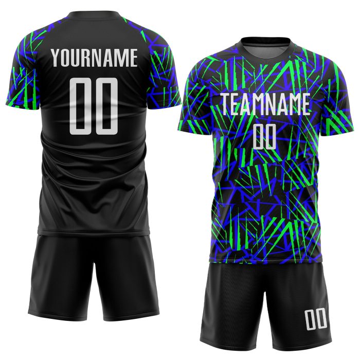 Custom Neon Green Black White Soccer Uniform Jersey for Sublimation Style 6411 Custom Black White-Neon Green Sublimation - Image 2