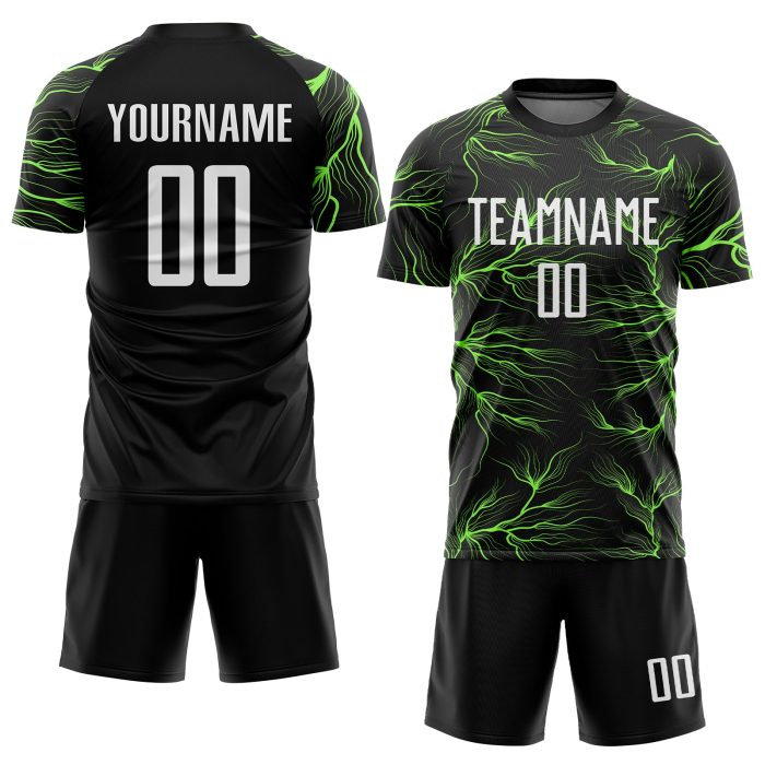 Neon Green Custom Black White Soccer Jersey Sublimation Uniform Style 9282 Custom Black White-Neon Green Sublimation Soccer - Image 2