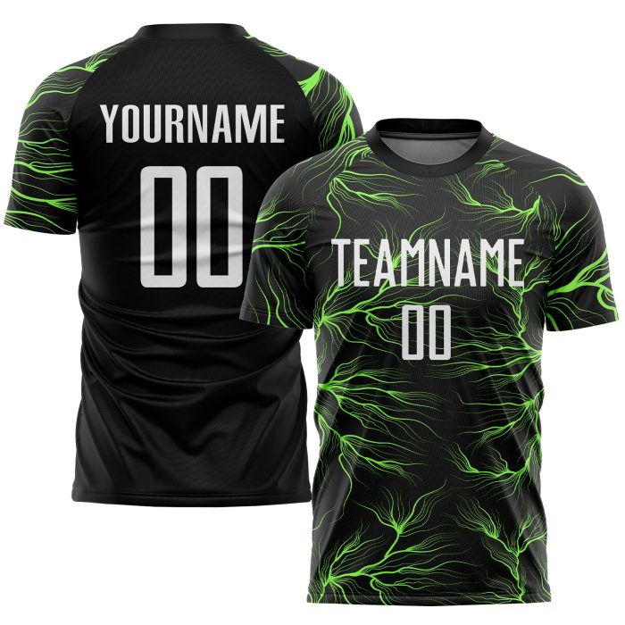 Neon Green Custom Black White Soccer Jersey Sublimation Uniform Style 9282 Custom Black White-Neon Green Sublimation Soccer - Image 1