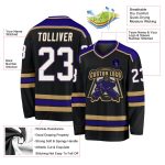 Custom Black White Old Gold Purple Hockey Jersey for Men and Women, Personalized Team Apparel Custom Black White Old Gold-Purple - Image 3