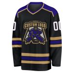 Custom Black White Old Gold Purple Hockey Jersey for Men and Women, Personalized Team Apparel Custom Black White Old Gold-Purple - Image 2