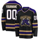Custom Black White Old Gold Purple Hockey Jersey for Men and Women, Personalized Team Apparel Custom Black White Old Gold-Purple