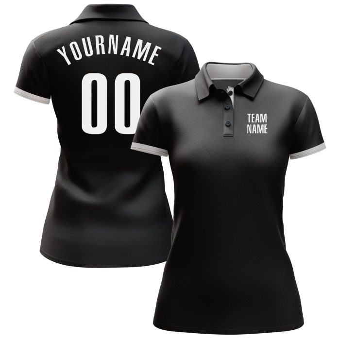 Custom Black and White Performance Golf Polo Shirt for Men and Women Custom Black White Performance Golf Polo Shirt - Image 2