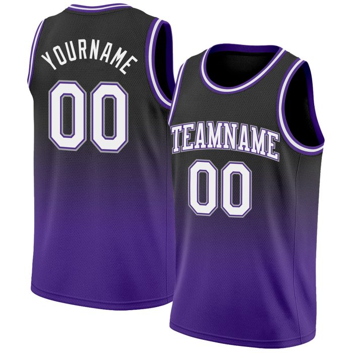 Custom Fade Basketball Jersey - Authentic Black White Purple Fashion Design Custom Black White-Purple Authentic Fade Fashion - Image 1