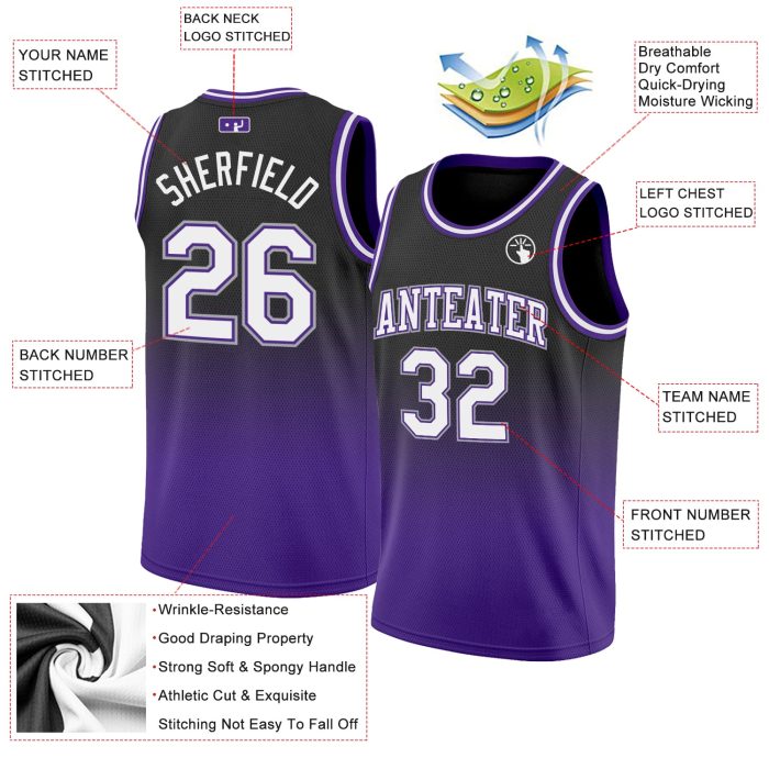 Custom Fade Basketball Jersey - Authentic Black White Purple Fashion Design Custom Black White-Purple Authentic Fade Fashion - Image 2