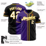 Custom Purple Gold Black White Fade Baseball Jersey - Authentic Fashion Style Custom Black White Purple-Gold Authentic Fade - Image 2