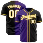 Custom Purple Gold Black White Fade Baseball Jersey - Authentic Fashion Style Custom Black White Purple-Gold Authentic Fade