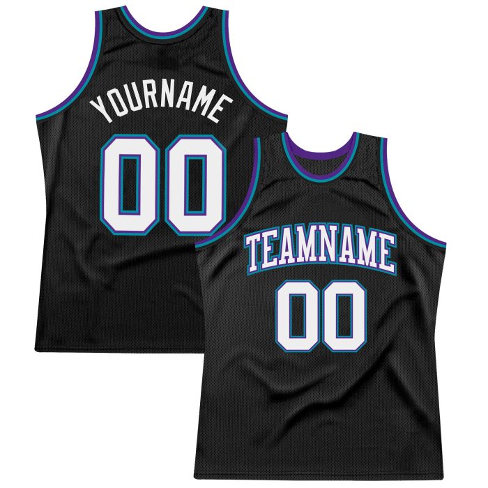 Custom Basketball Jersey Black White Purple Teal Authentic Throwback Design Custom Black White Purple-Teal Authentic Throwback - Image 1