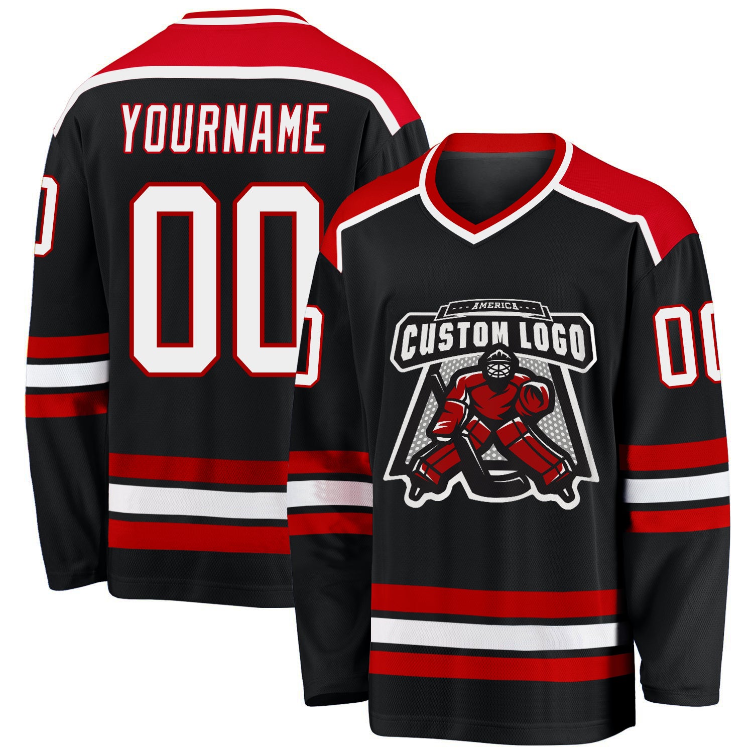 Custom Black Red White Hockey Jersey - Personalized Ice Sportswear Custom Black White-Red Hockey Jersey