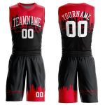 Custom Black Red White Basketball Jersey Sublimation Round Neck Suit Custom Black White-Red Round Neck Sublimation Basketball