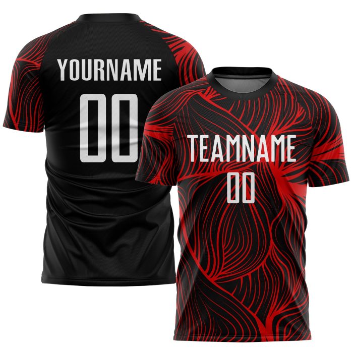 Custom Black White Red Soccer Jersey Sublimation Uniform for Teams and Players Custom Black White-Red Sublimation Soccer - Image 1