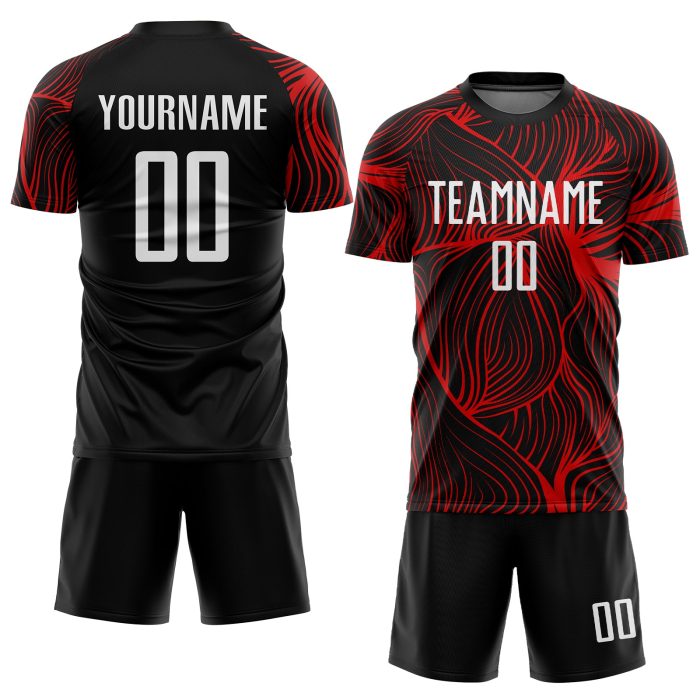 Custom Black White Red Soccer Jersey Sublimation Uniform for Teams and Players Custom Black White-Red Sublimation Soccer - Image 2