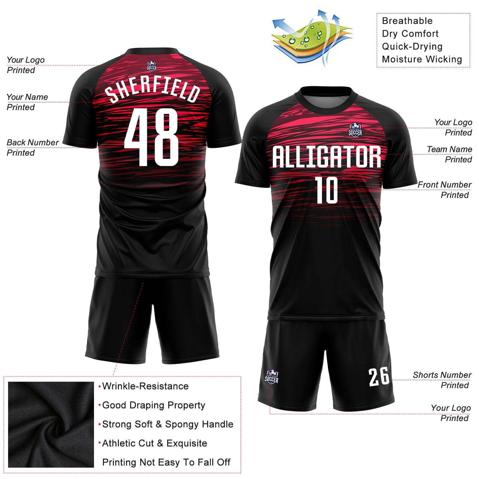 Custom Black White-Red Sublimation Soccer Uniform Jersey Style 6517 Custom Sublimation Soccer Uniform Jersey Black White Red Style 6517 Custom Black White-Red Sublimation Soccer Uniform Jersey - Image 3