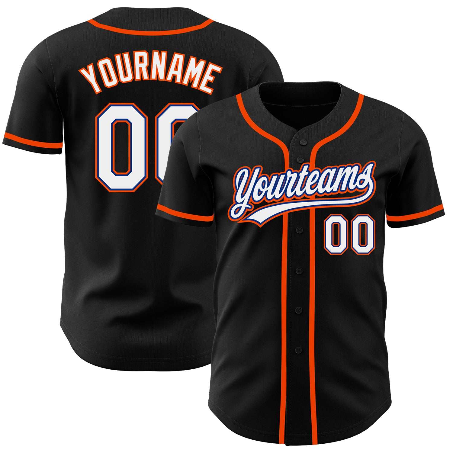 Custom Baseball Jersey | Black White Royal-Orange Authentic Design Custom Black White Royal-Orange Authentic Baseball Jersey
