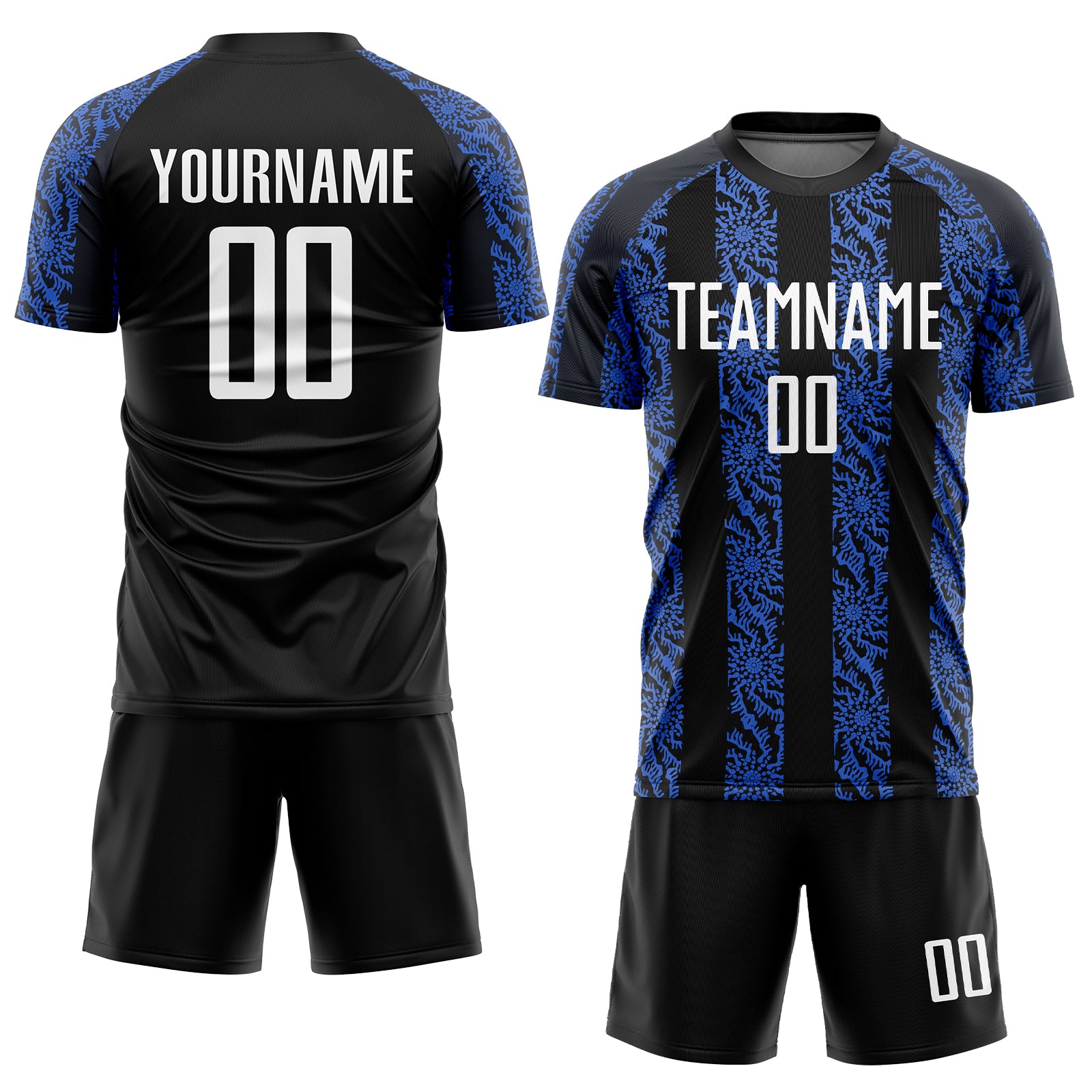 Custom Black White-Royal Sublimation Soccer Uniform Jersey Style 8791 Custom Black White Royal Soccer Jersey Sublimation Uniform Style 8791 Custom Black White-Royal Sublimation Soccer Uniform - Image 2