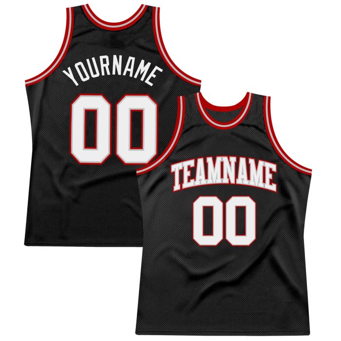 Custom Authentic Basketball Jersey - Black White Silver Gray-Red Throwback Design Custom Black White Silver Gray-Red Authentic - Image 1