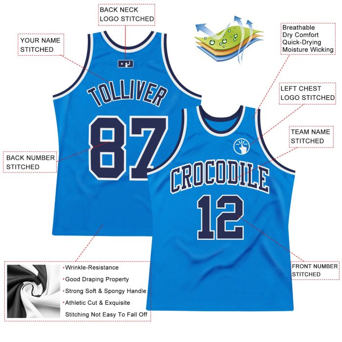 Custom Blue Navy White Basketball Jersey - Authentic Throwback Sports Apparel Custom Blue Navy-White Authentic Throwback - Image 2