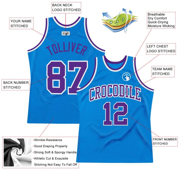 Authentic Throwback Basketball Jersey - Custom Blue Purple White Design Custom Blue Purple-White Authentic Throwback Basketball - Image 2