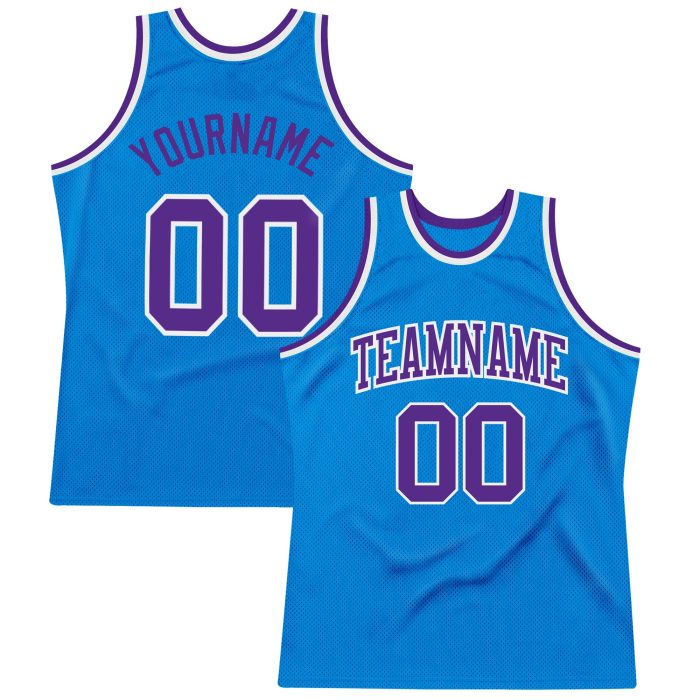 Authentic Throwback Basketball Jersey - Custom Blue Purple White Design Custom Blue Purple-White Authentic Throwback Basketball - Image 1