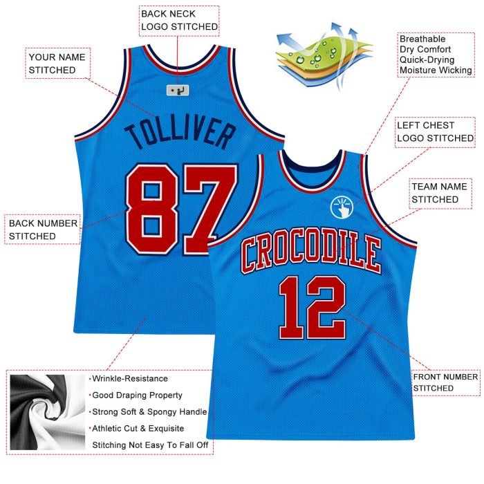 Custom Authentic Basketball Jersey - Blue Red-Navy Throwback Design Custom Blue Red-Navy Authentic Throwback Basketball Jersey - Image 2