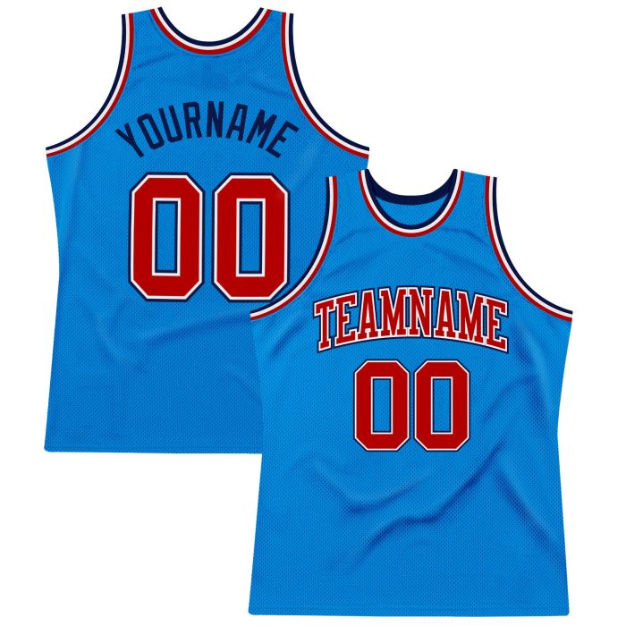 Custom Authentic Basketball Jersey - Blue Red-Navy Throwback Design Custom Blue Red-Navy Authentic Throwback Basketball Jersey - Image 1