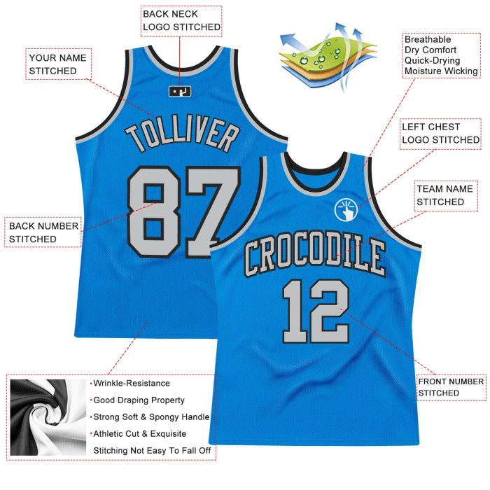 Blue Gray Silver Custom Basketball Jersey - Authentic Throwback Style Custom Blue Silver Gray-Black Authentic Throwback Basketball - Image 2